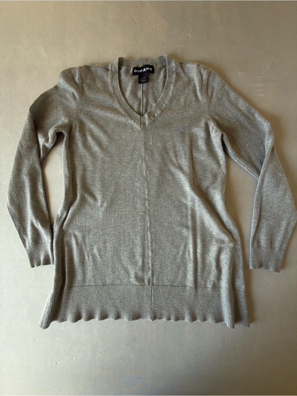 Dkny Women's V-Neck Tunic Sweater - Light Gray